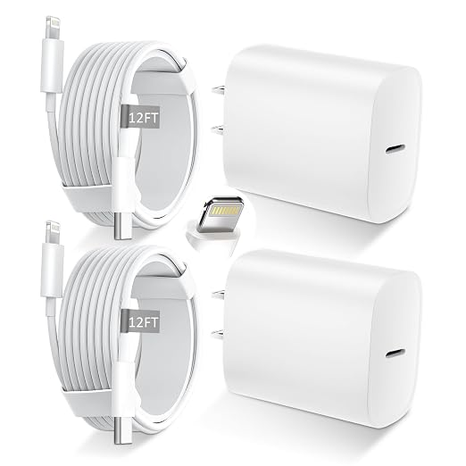 DiHines Phone 14 13 12 11 Fast Charger,12FT Long Phone Chargers Fast Charging Lightning Cable &20W USB C Charge Block,White by DiHines
