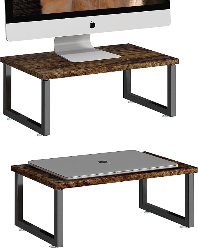 Simple Trending Wood Monitor Stand Riser, 2 Pack, Antique Brown | Desk Storage Organizer, Desktop Stand for PC/TV/Laptop/Printer , Sturdy Metal Frame, Waterproof, 29"W x 9"D x 5.5"H by SimpleTrending