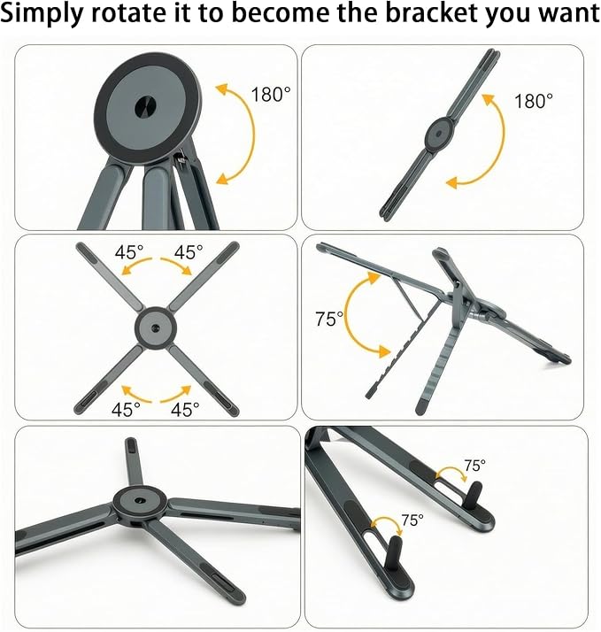 Foldable Laptop Stand with Magnetic Phone Holder, Gray | 8 height settings help improve posture and reduce neck strain. Includes a storage bag for easy travel and daily use. - Image 3