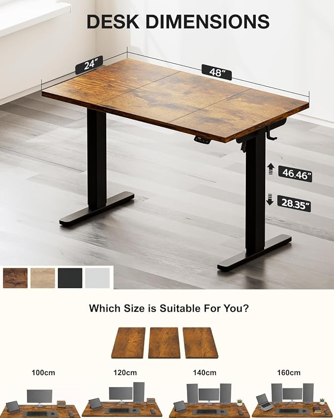 Electric Standing Desk with Cable Management,Rustic Brown Height Adjustable Desk with Memory Presets, Sit Stand Table for Work from Home, Ergonomic Computer Desk,48 x 24 inch - Image 2