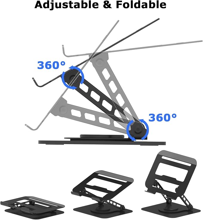 Adjustable Laptop Stand 360°Rotation Computer Riser for Desk, Black | Fit for MacBook Pro/Air Notebook Up to 16 Inches, Adjustable & Foldable, Stability & Durability, Heat Dissipation Design - Image 4