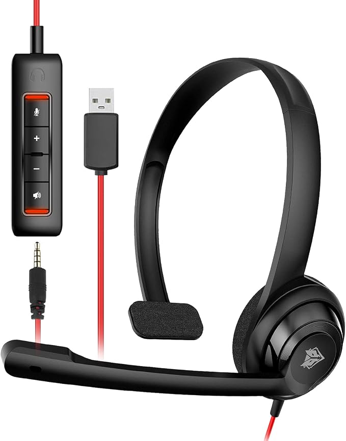 NUBWO HW02 USB Headset with Microphone Noise Cancelling & in-line Control | 10 Packs - Comfort Computer Headset for Laptop pc, On-Ear Wired Office Call Center Headphone for Boom Skype Webinars (Black) - Image 2