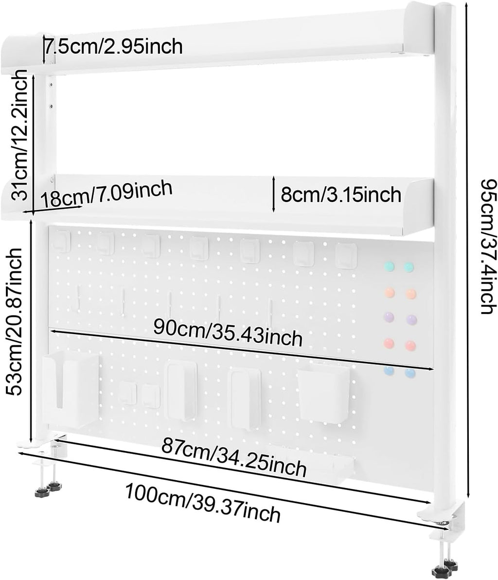 Clamp On Desk Organizer Shelf with Pegboard, 2 Tier Office Desk Shelves Organizer, 40" W x 37.4" H Desktop Bookshelf Storage for Home Dorm Office - Image 3
