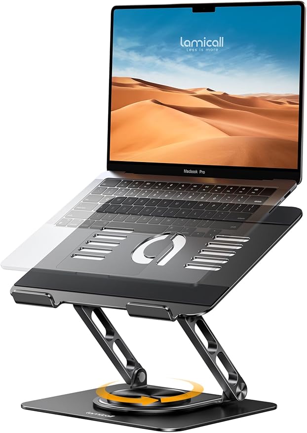 Lamicall Adjustable Laptop Stand for Desk 360° Rotating Base for 10-17.3'' | Aluminum Laptop Riser, Ergonomic Computer Stand Foldable Protable fits MacBook Neo Air Pro Dell HP Lenovo Office Home Black by Lamicall