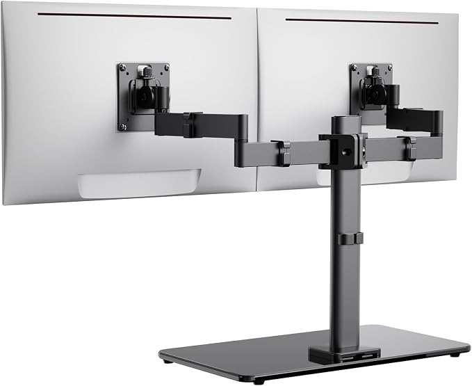 ErGear Freestanding Dual Monitor Stand for 17 to 32 Inch Screens, Computer Monitor Mount for 2 Screens, Dual Monitor Arm with Tempered Glass Base, VESA Mount Desk Stand Holds 22 lbs per Arm by ErGear