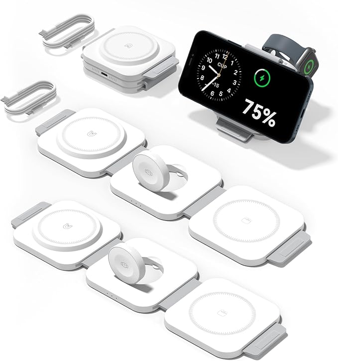 2 Pack 3 in 1 Charging Station for Apple,Foldable Magnetic Wireless Charger | Travel Charging Pad for Multiple Devices iPhone 17 16 15 14 13 12 Pro Max Plus Apple Watch Series & AirPods 4/3/2/Pro Orange by ChargingExpertBesideYou