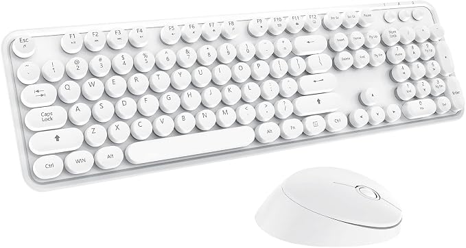 Wireless Keyboard Mouse Combo, 104 Keys Cute Colorful Typewriter White | Full Size With Number Pad & Mouse，Compatible With All Windows,Ideal For Windows,1600DPI,Computer, PC, Notebook, Laptop by LETTON