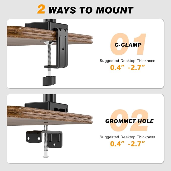 Single Monitor Stand & Monitor Arm Desk Mount up to 35 Inches | Fully Adjustable Heavy Duty Monitor Mount for Screen Ergonomic VESA Mount with C-Clamp/Grommet Base, Cable Management - Image 4