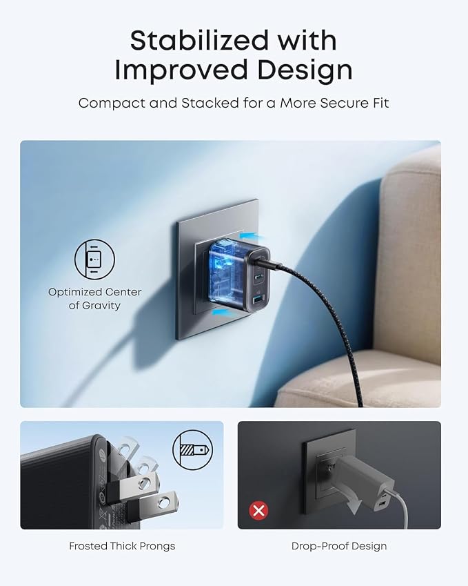 Anker Nano 70W Max 3-Port Fast Charger USB C, Type C Charger Fast Charging | Compact and Stylish USB C Charger Block, for iPhone 17/17 Pro Max/16 Series, MacBook Pro, iPad (Black, Cable Included) - Image 6