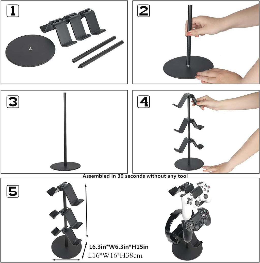 Controller Stand 3 Tier,Headphone Holder, Multi Adjustable Game Controller Headset Hanger for All Universal Gaming PC Accessories, Xbox PS4 PS5 Nintendo Switch(Smart Black) - Image 5