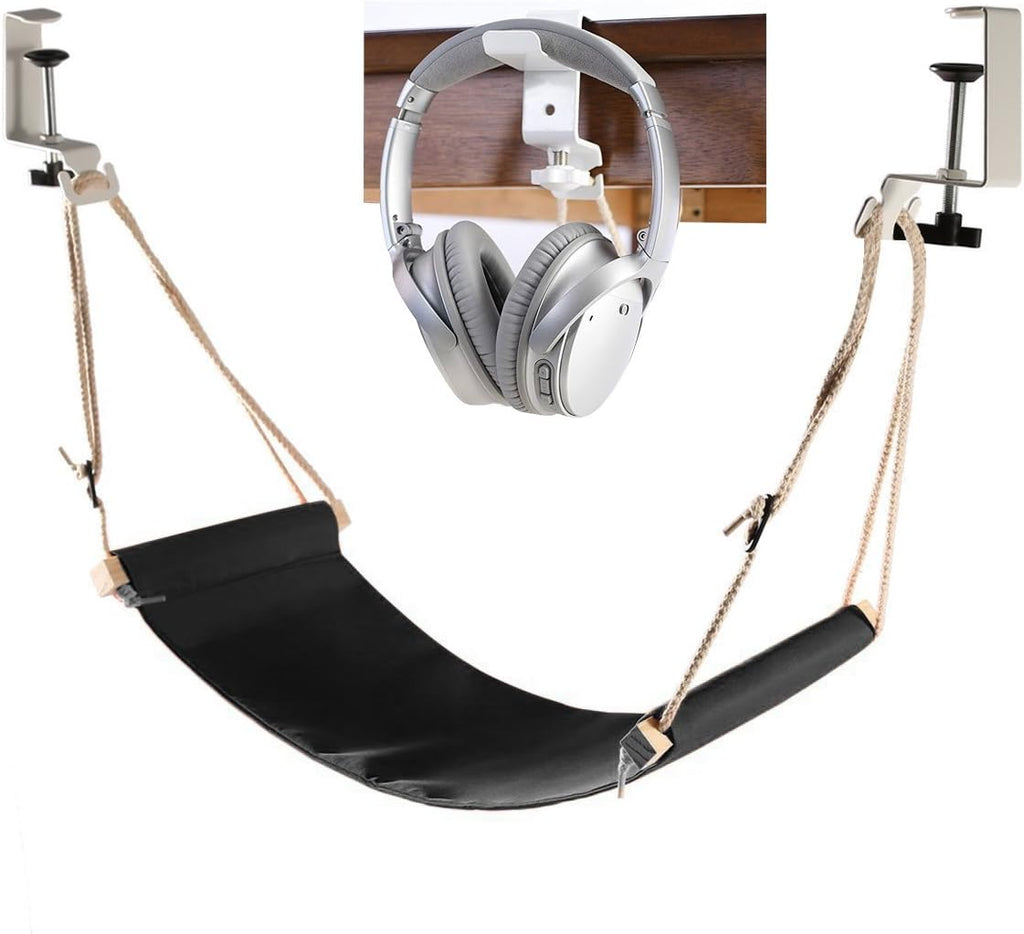 Auoinge Foot Hammock Under Desk FootRest | Adjustable Office Foot Rest Under Desk | Portable Desk Foot Hammock with Headphone Holder by Auoinge