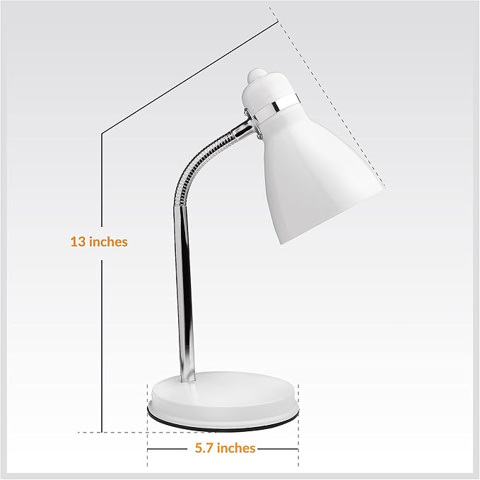 Newhouse Lighting Oxford White Metal Flexible Classic Goose Neck Design Desk or Table Lamp for Office or Bedroom Use - Image 7