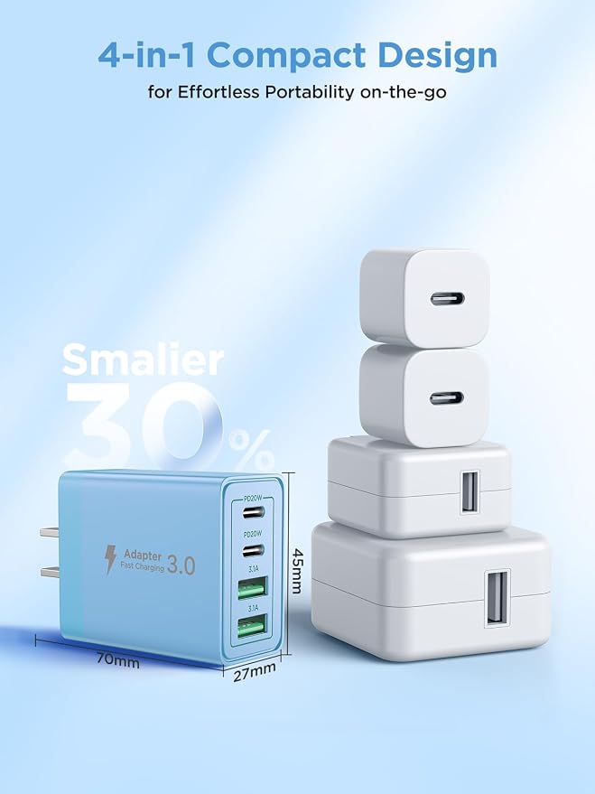 USB C Charger Block, 40W 4-Port Type C Fast Charging Cube Dual Charger Block PD Power Charger Adapter+QC 3.0 USB Multi Port Charging Brick for iPhone 16/15/14/13/12 Pro Max, iPad, Galaxy S24/23 - Image 5