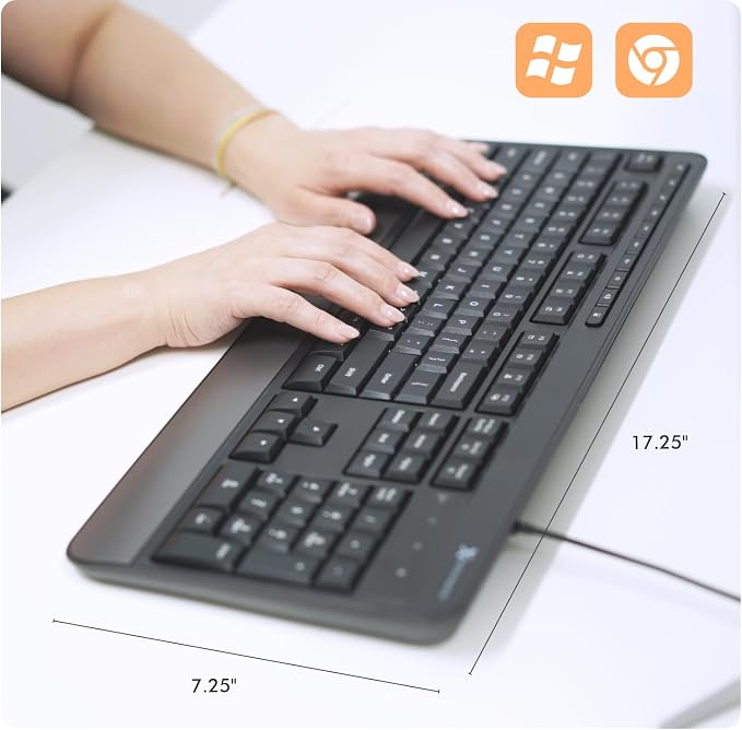 X9 Wired Ergonomic Keyboard - Comfortable Typing - Ergonomic Full Size USB Keyboard with Wrist Rest, Number Pad, Multimedia and 114 Keys - External Computer Keyboard for Laptop, Desktop and Office PC - Image 6