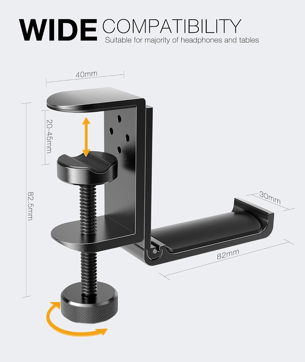 New Foldable Headphone Stand Hanger Holder Aluminum Headset Soundbar Stand Clamp Hook Under Desk Space Save Mount, Universal Fit Gaming Headphones, Black - Image 5