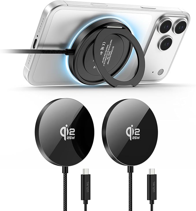 25W Magnetic Wireless Charger, Qi2.2 Fast Wireless Charging Pads with Kickstand,MagSafe Charger for iPhone 17/16/15/14 Series & AirPods 4/3/2/Pro, Samsung S26 S25 Series, Google Pixel, 2 Pack by Unknown