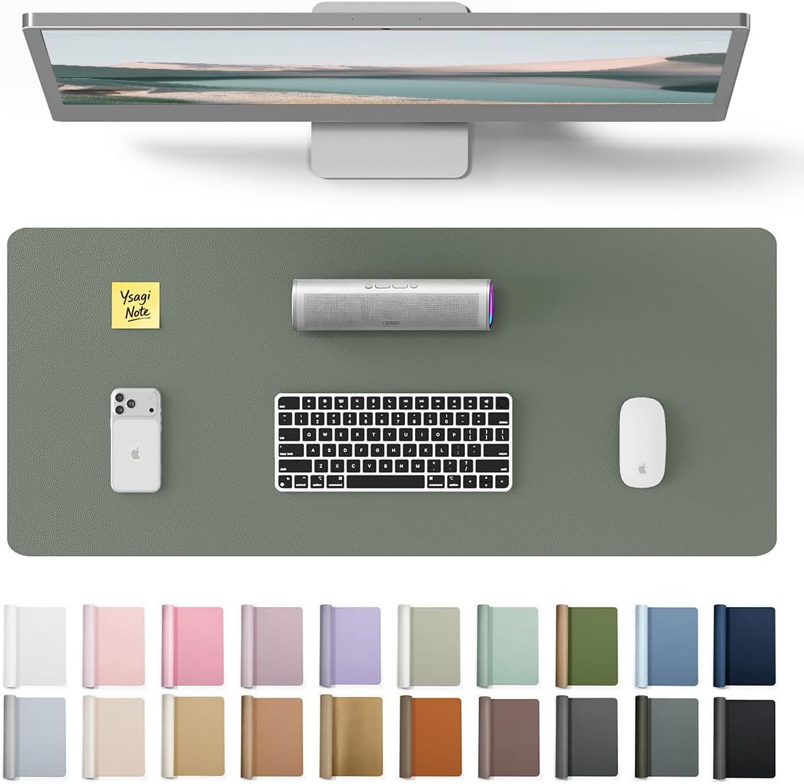 YSAGi Leather Desk Pad Protector, Office Desk Mat, Large Mouse Pad, Non-Slip PU Leather Desk Blotter, Laptop Desk Pad, Waterproof Desk Writing Pad for Home (23.6" x 13.8", Dark Green) by YSAGi