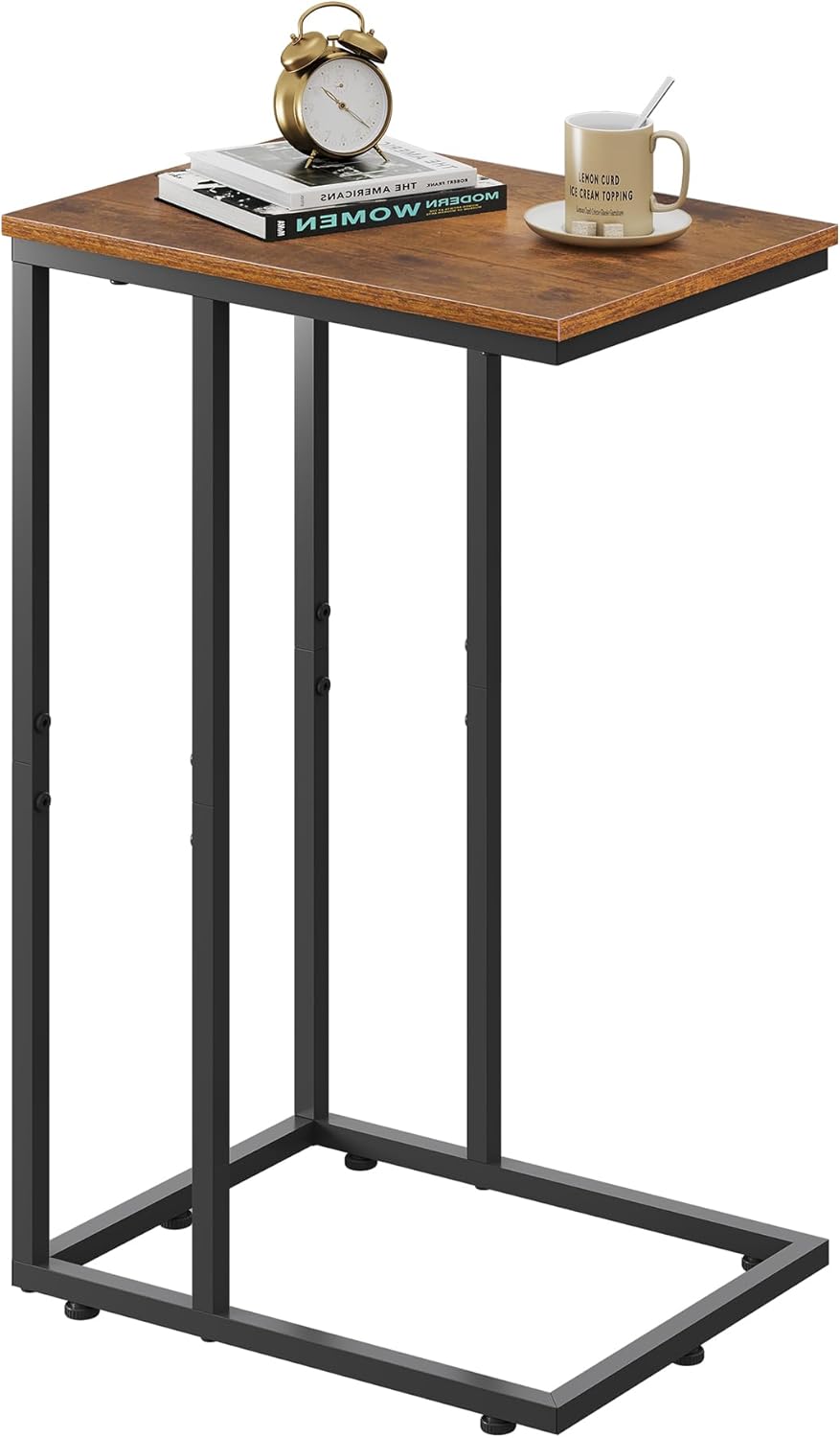 WLIVE C Shaped End Table, Small Side Table for Couch, Sofa, TV Tray C Table for Living Room, Bedroom, Home Office, Small Spaces, Rustic Brown by WLIVE