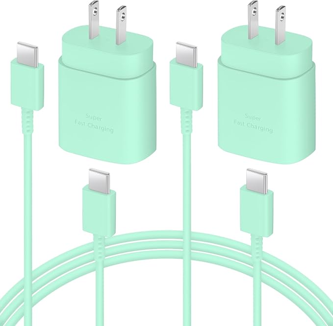 AISNI USB C Charger, 2 Pack 25W Type C Charger Fast Charging with USBC Chargers Cable 6 FT Android Phone Charge for Galaxy S25/ /S24/S23+/S22/S21/S20/Phone 17 16 15 Pro Max 16 15 Plus-Green - Image 8
