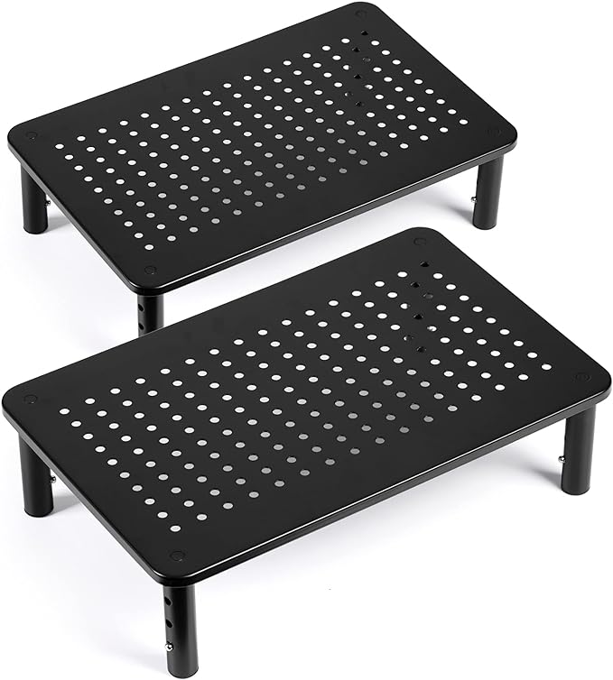 2 Pack Monitor Riser Desktop Stand Flat Screen TV Monitor Stand Riser | 3 Height Adjustable PC Stand with Mesh Platform Sturdy Metal Laptop Computer Monitor Stand Shelf for Printer, iMac - Image 8