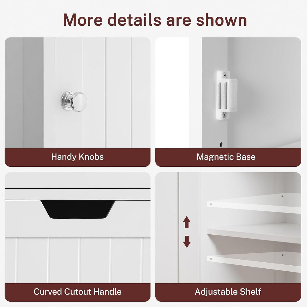 66.9" H Tall Bathroom Cabinet with 2 Doors & 1 Drawer, Narrow Bathroom Storage Cabinet with Adjustable Shelves, for Living Room, Entryway, Kitchen, White - Image 8