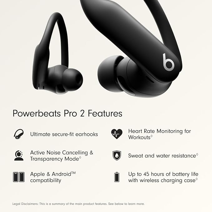 Beats Powerbeats Pro 2 - Wireless Noise Cancelling Workout Earbuds with Secure- Fit Earhooks, Up to 45-Hour Battery with Charging Case, Sweat & Water Resistant, Heart Rate Monitoring - Jet Black | High-performance audio with 12-hour battery and IPX4 wa... - Image 2