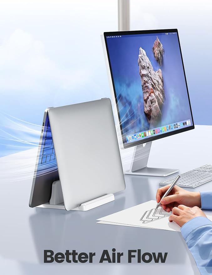 Vaydeer Vertical Laptop Stand Holder Plastic Adjustable Desktop Notebook Dock Space-Saving 3 in 1 for All MacBook Pro Air, Mac, HP, Dell, Microsoft Surface, Lenovo, up to 17.3 inches (White) - Image 3