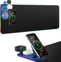 Wireless Charging RGB Gaming Mouse Pad with Foldable Phone Holder, Black | Charging Desk Mat, Large Desk Mat with Waterproof Surface, Ultra-Smooth Surface and Non-Slip Base for Gaming & Office by BESKY