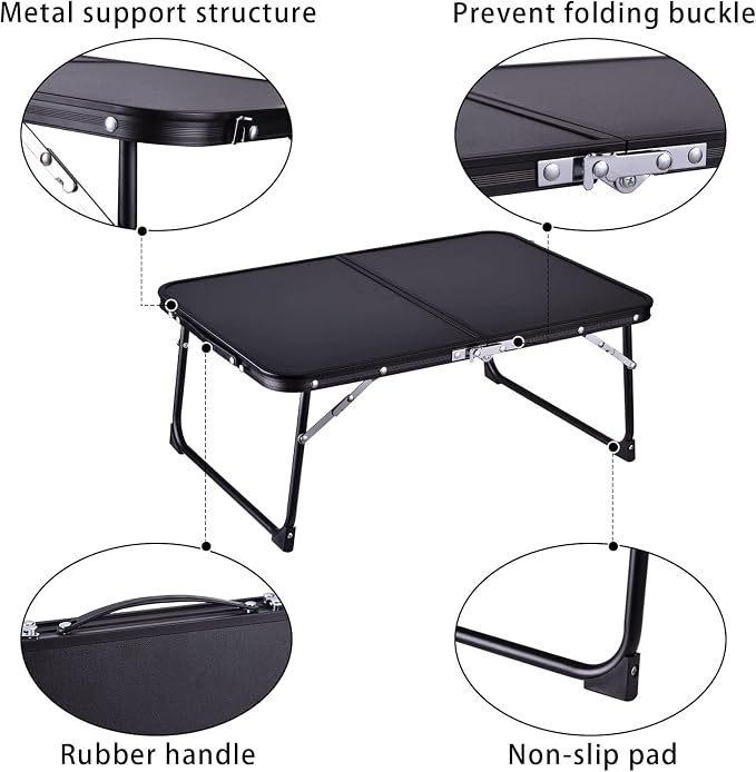 Foldable Laptop Desk, Portable Bed Table with Hidden Storage, Black | 23.6 x 15.3 in Work Surface, Hidden Storage, Aluminum Frame, Anti-Slip Feet, Carry Handle, Safety Locks - Image 5