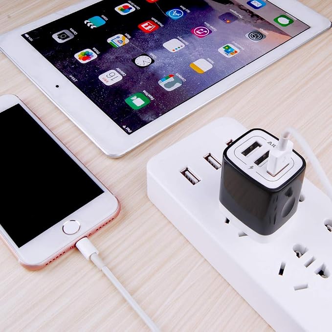 Wall Charger Plug, USB Plug Wall Outlet, 3 MultiPort Charger Station Cube | USBA Box Charger Outlet Base Brick Block Replacement for iPhone, iPad, and iWatch Charger Plug (Black) - Image 7