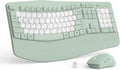 Wireless Keyboard and Mouse Combo,2.4G Ergonomic Wave Keys(Avocado Green-B) | Full Size Cordless Keyboard with Wrist Rest,3-Level DPI Ergonomic Mouse for Office and Home,Windows/Mac OS/Desktop/Laptop/PC by RECCAZR