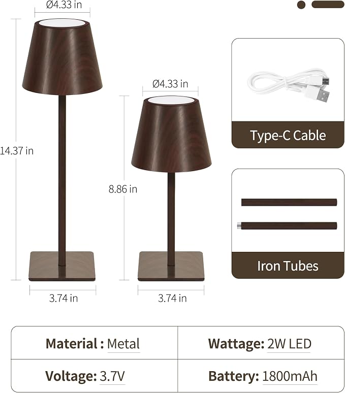 UME 3 Pack Cordless Table Lamp, Battery Operated Lamp - Portable Waterproof Rechargeable Table Lamp w/ 3 Color Temps & Stepless Dimming for Dinner, Desk, Cafe, Outdoor (Woodgrain) - Image 6