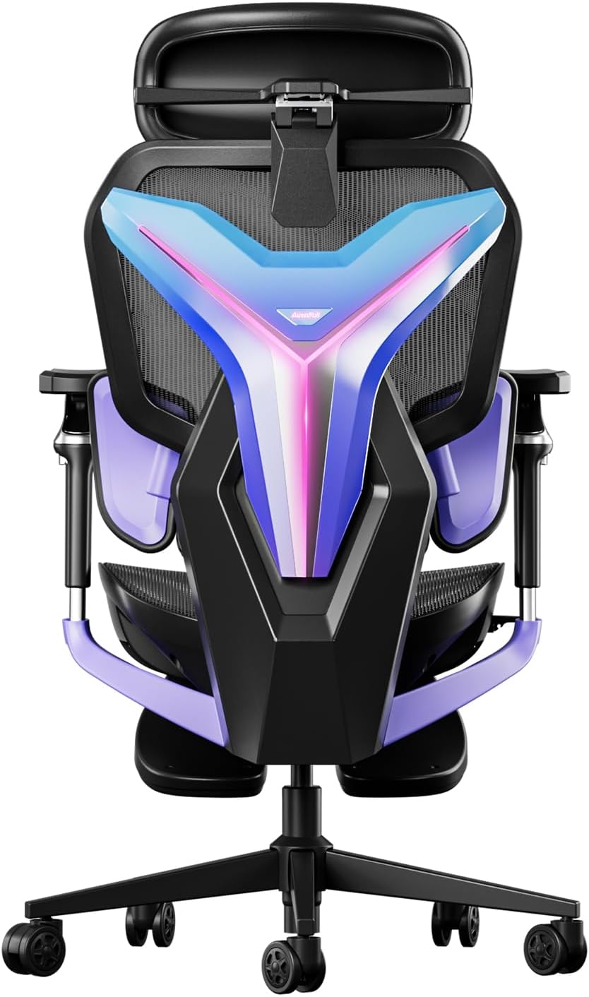 AutoFull G7 Gaming Chair - 3-Zone Lumbar, 22-Point Adjustment, Breathable Mesh, Custom Backplate, 720° Armrests, BIFMA Certified Ergonomic, 140° Recline, IGR Certified, Niko Endorsed - Purple&RGB by AutoFull