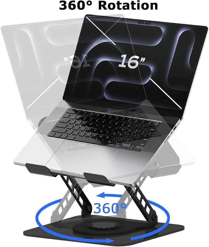 Adjustable Laptop Stand 360°Rotation Computer Riser for Desk, Black | Fit for MacBook Pro/Air Notebook Up to 16 Inches, Adjustable & Foldable, Stability & Durability, Heat Dissipation Design - Image 3