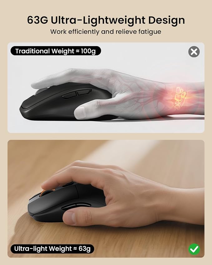ProtoArc KM310 Wireless Mechanical Keyboard and Mouse, No Backlight | Aluminum quiet mechanical keyboard connects 3 devices via Bluetooth/2.4G, lightweight mouse, rechargeable, for Windows/Mac - Image 5
