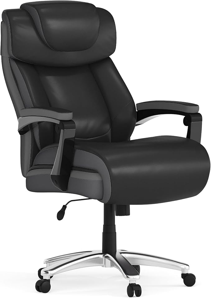 Flash Furniture Hercules Series High-Back Swivel LeatherSoft Office Chair, Ergonomic Executive Chair with Headrest and Adjustable Height, Black | 500 LB Capacity, Padded Armrests, 360° Swivel, Height Adjustable, Commercial Grade by FlashFurniture