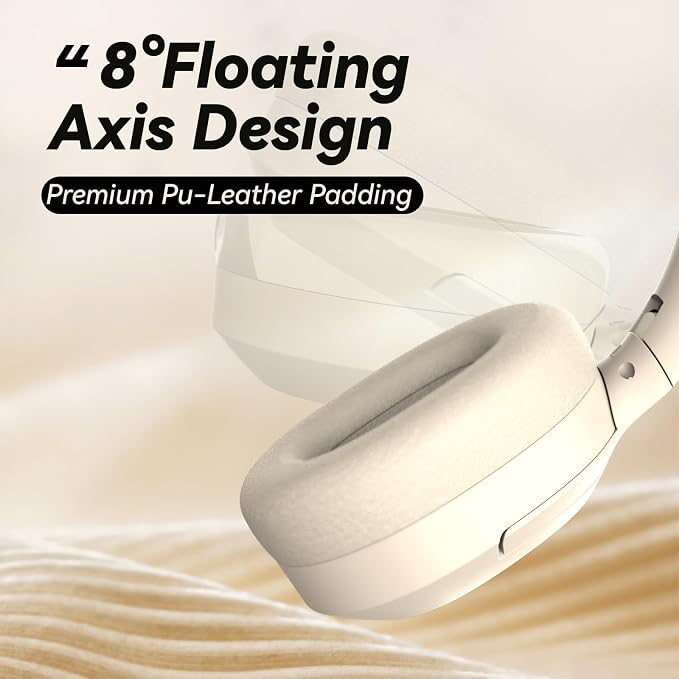 Hybrid Active Noise Cancelling Headphones, Wireless Over Ear Bluetooth Headphones with Mic, 40H Playtime, Hi-Res Audio, Deep Bass, Foldable Comfort Fit Ear Cups for Travel, Office, Home (White) - Image 6