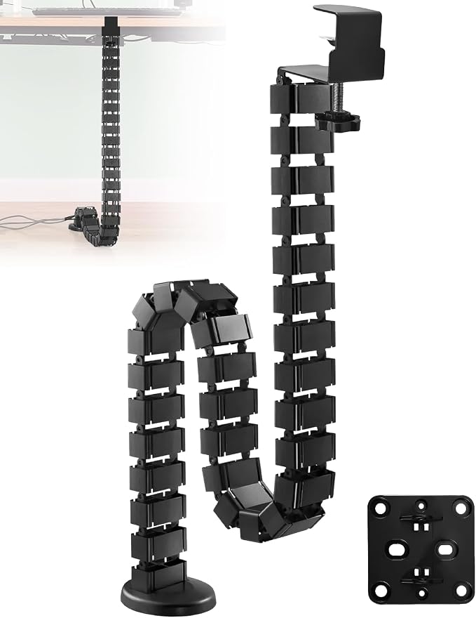 Desk Vertebrae Cable Management Spine Kit Fit for Sit Stand Desk | Adjustable Quad Entry Flexible Cord Organizer, No Drill Clamp-On Under Desk Modular Cable Control with Steel Base by Unknown