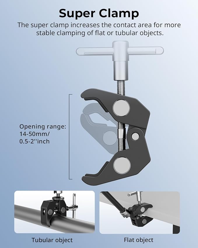 SmallRig Clamp w/ 1/4" and 3/8" Thread Holes, 9.8 Inches Adjustable Friction Power Articulating Magic Arm with Phone Holder for Action Cameras, Smartphones, LCD Monitor/LED Lights - 5326 - Image 3