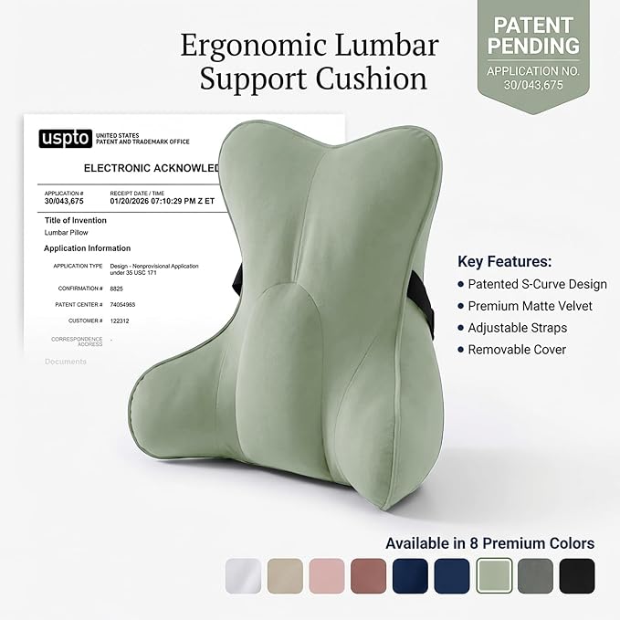 Lumbar Support Pillow (Pat. Pend) for Couch & Recliner, Ergonomic Chair Back Support for Lower Back Pain Relief, Back Support for Couch, with Adjustable Strap to Stay in Place, Celadon Green - Image 9