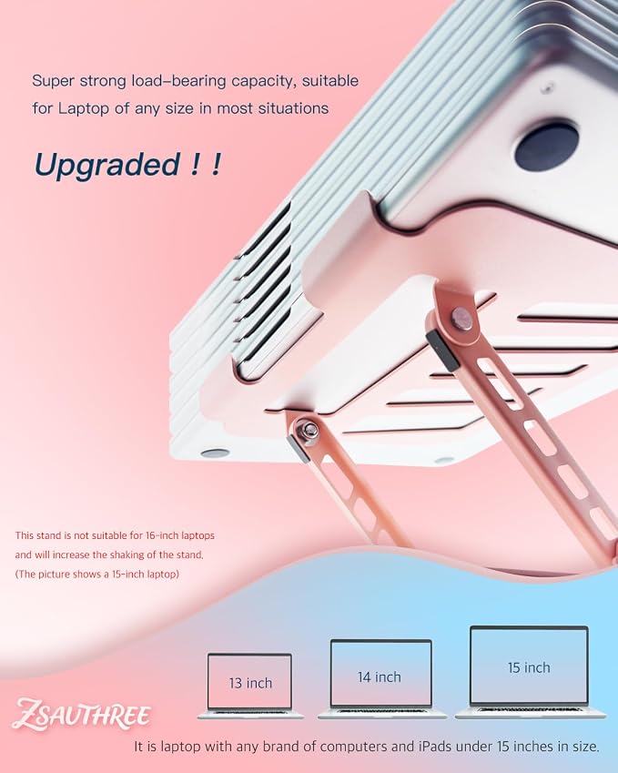 360° Rotating Adjustable Laptop Stand Perfect for Work, Painting,Office,Travel,Home,Fits MacBook & Laptops up to 13-15",Dual Rotary Shaft,Folding Design-Pink - Image 6