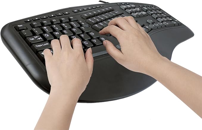 Adesso Ergonomic USB Keyboard, 105-Key US Layout AKB-150UB | Integrated Palm Rest, Split Key Design, Multimedia and Internet Hotkeys - Image 4