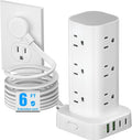 Tower Power Strips with Surge Protection, 6FT Flat Extension Cord with Multiple Outlets, 12 AC 4 USB Ports, Overload Protection Charging Station for Office Home Dorm Room Travel (White) by Unknown