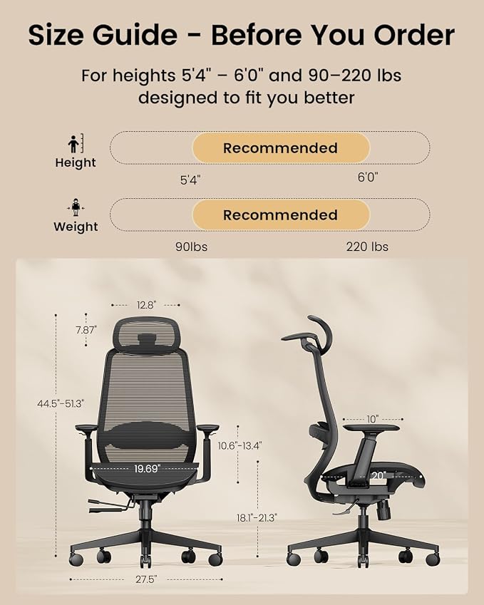 ProtoArc EC200 Pro Ergonomic Mesh Office Chair for Remote Work, Black | 4D Armrests, Adjustable Lumbar & Seat Depth, 3D Headrest, Ergonomic Desk Chair for Home Office Programmers - Image 3