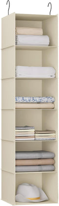 Hanging Closet Organizer 6-Shelf, Oxford Fabric Wardrobe Storage, Beige | Easy-mount foldable design holds clothes, handbags, shoes & accessories; washable Oxford fabric, sturdy and space-saving. by DonYeco