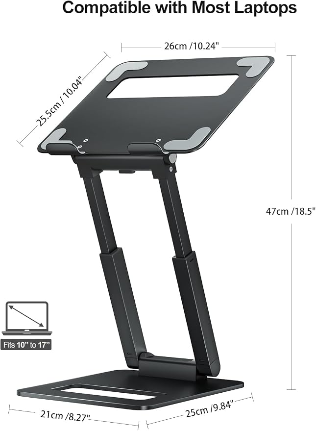 tounee Laptop Stand for Desk Adjustable Height, Telescopic Computer Stand with Pull Out Design Ergonomic Laptop Riser Fits All Laptops 10-17"-Black - Image 3