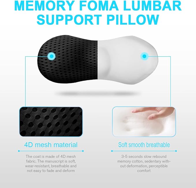 Lumbar Support Pillow for Office Chair, Memory Foam Lumbar Pillow for Lower Back Pain Relief (Black) - Image 3