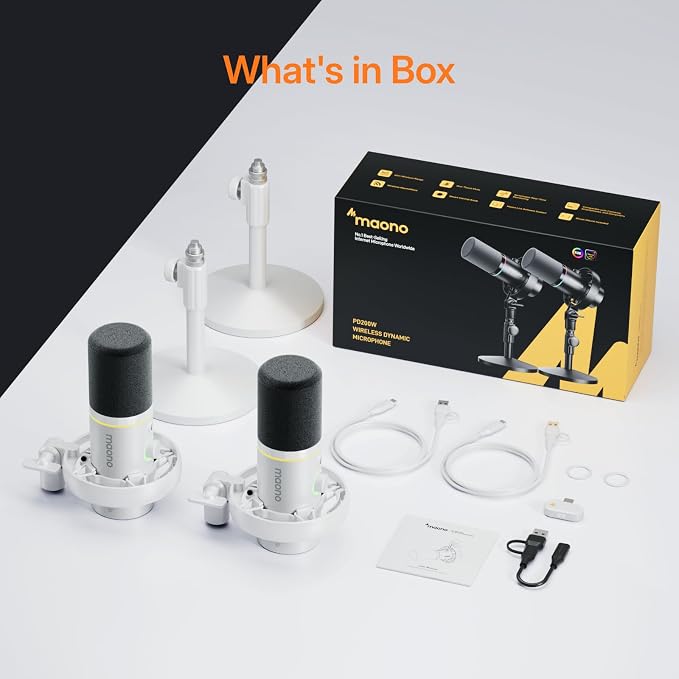 MAONO PD200W Hybrid Wireless Podcast Equipment Bundle for 2 | XLR USB Dynamic Microphone Kit with 2 Desktop Stand, Software, Noise Cancellation, for Co-hosted, Content Creation, White - Image 9