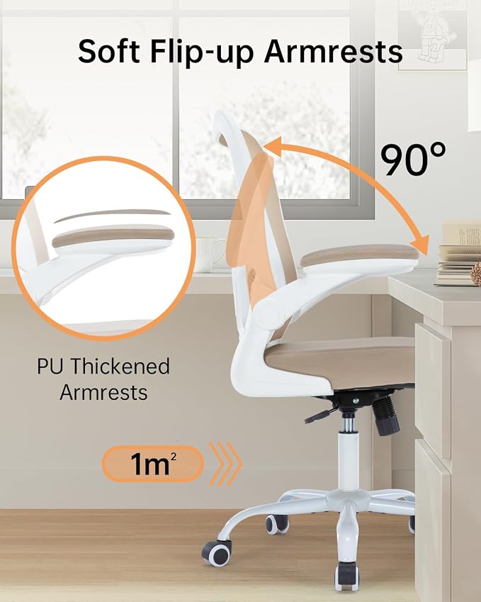 Ergonomic Office Chair,PU Leather Swivel Desk Chair with Lumbar Support,Adjustable Height Executive Task Chair with Flip-Up Armrests,Comfy Coumputer Chair for Home Office(Khaki) - Image 6