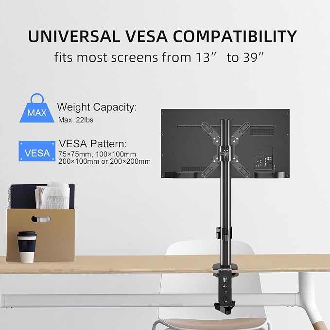 Single Monitor Desk Mount for 13-39" Screens, Vesa Mount | Monitor Mount with VESA Extension Kit 75×75 to 200×200mm - Image 4